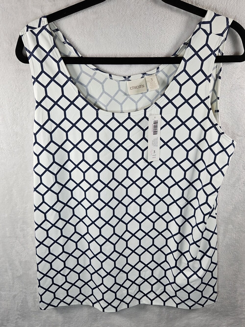 NWT Chicos Tank Top Womens Size 3 (US XL 16) White Geometric Travel Summer